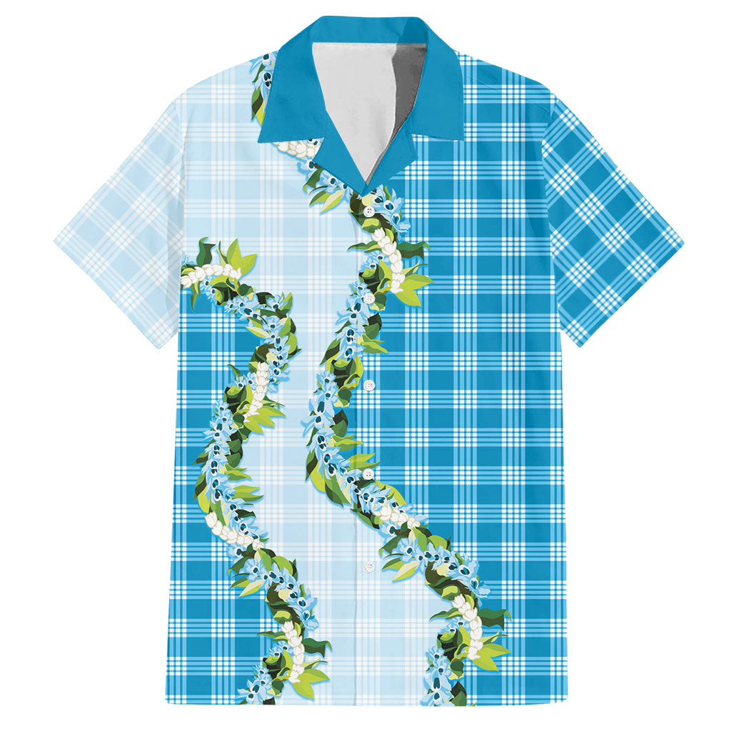 Blue Hawaii Palaka Hawaiian Shirt Maile Pikake Honohono Orchid Lei