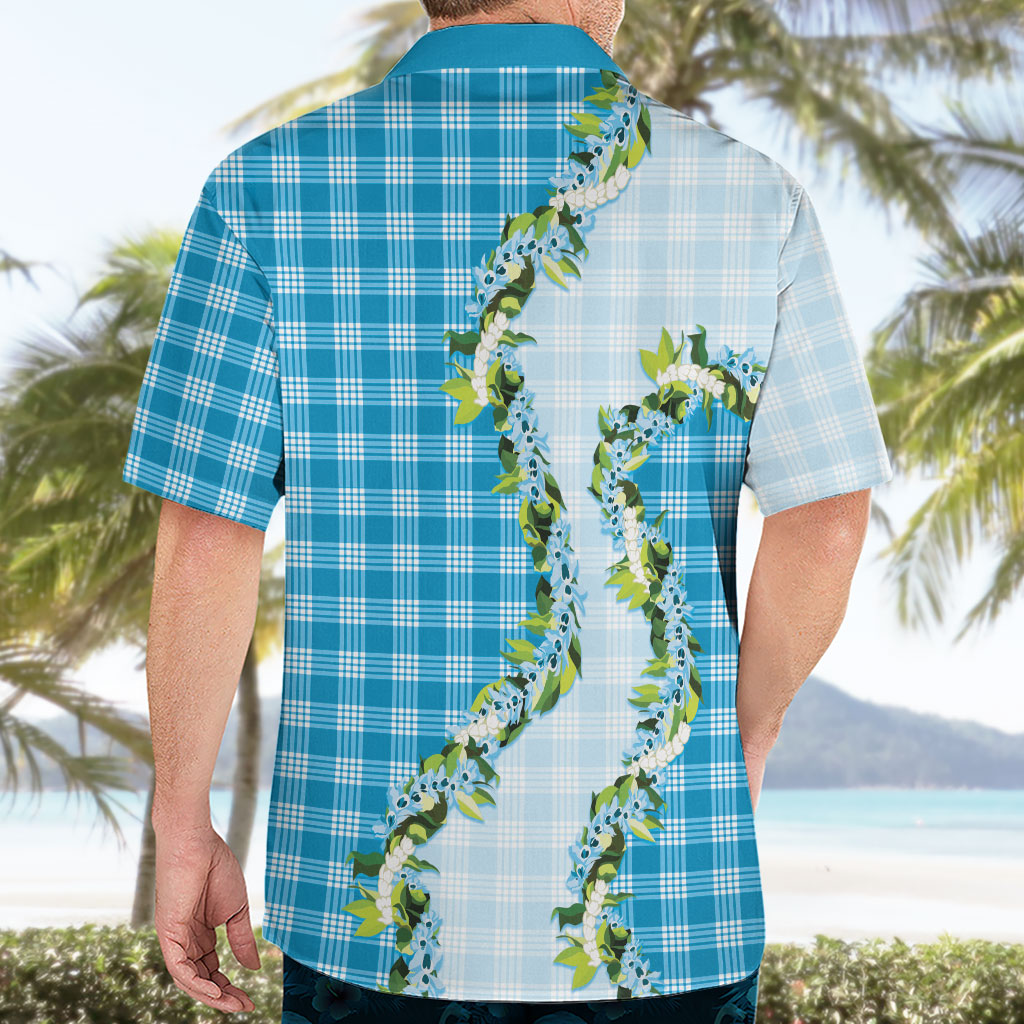 Blue Hawaii Palaka Hawaiian Shirt Maile Pikake Honohono Orchid Lei