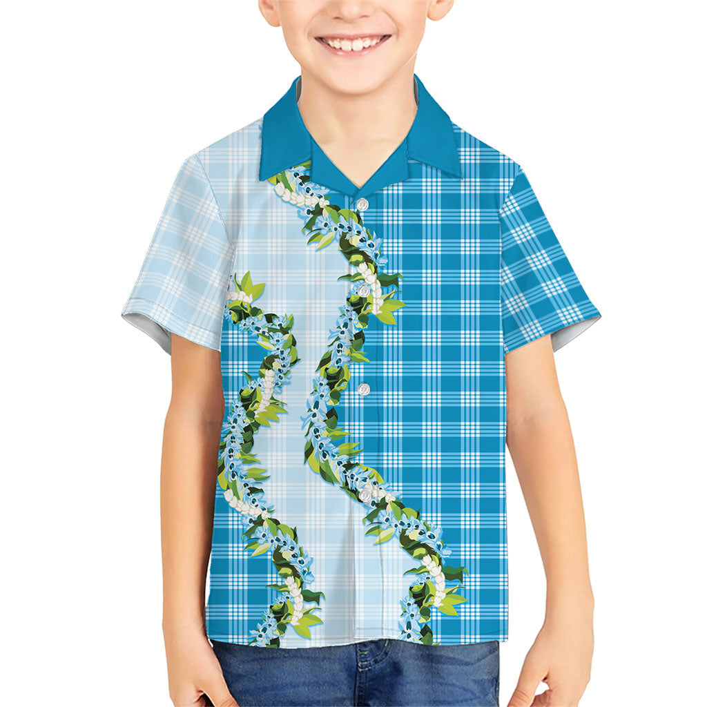Blue Hawaii Palaka Hawaiian Shirt Maile Pikake Honohono Orchid Lei