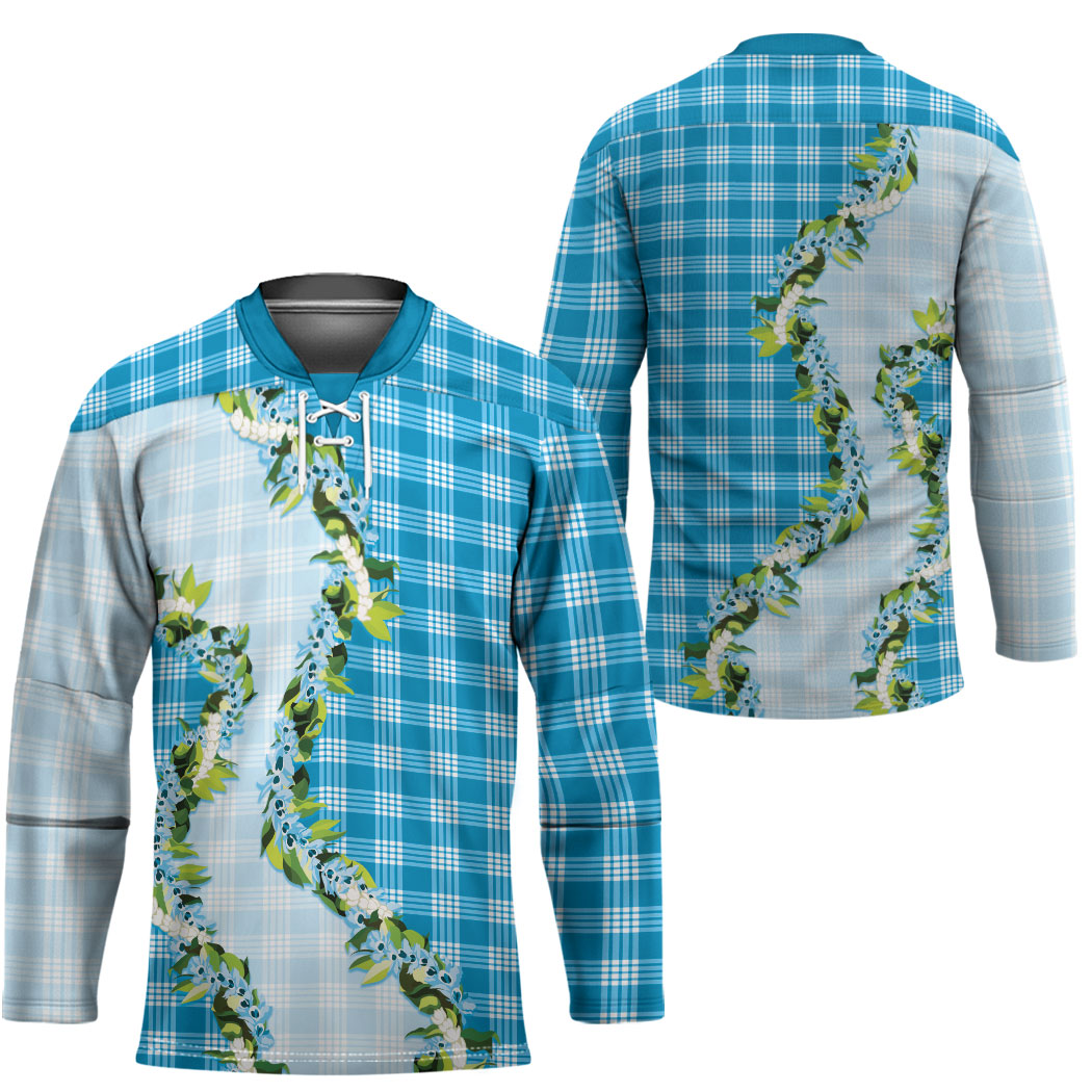 Blue Hawaii Palaka Hockey Jersey Maile Pikake Honohono Orchid Lei