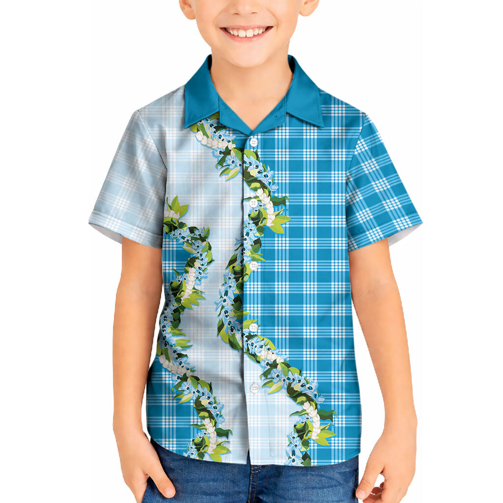 Blue Hawaii Palaka Kid Hawaiian Shirt Maile Pikake Honohono Orchid Lei LT05 Kid Blue - Polynesian Pride