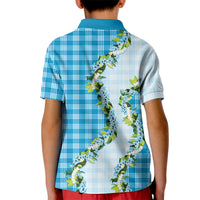 Blue Hawaii Palaka Kid Polo Shirt Maile Pikake Honohono Orchid Lei