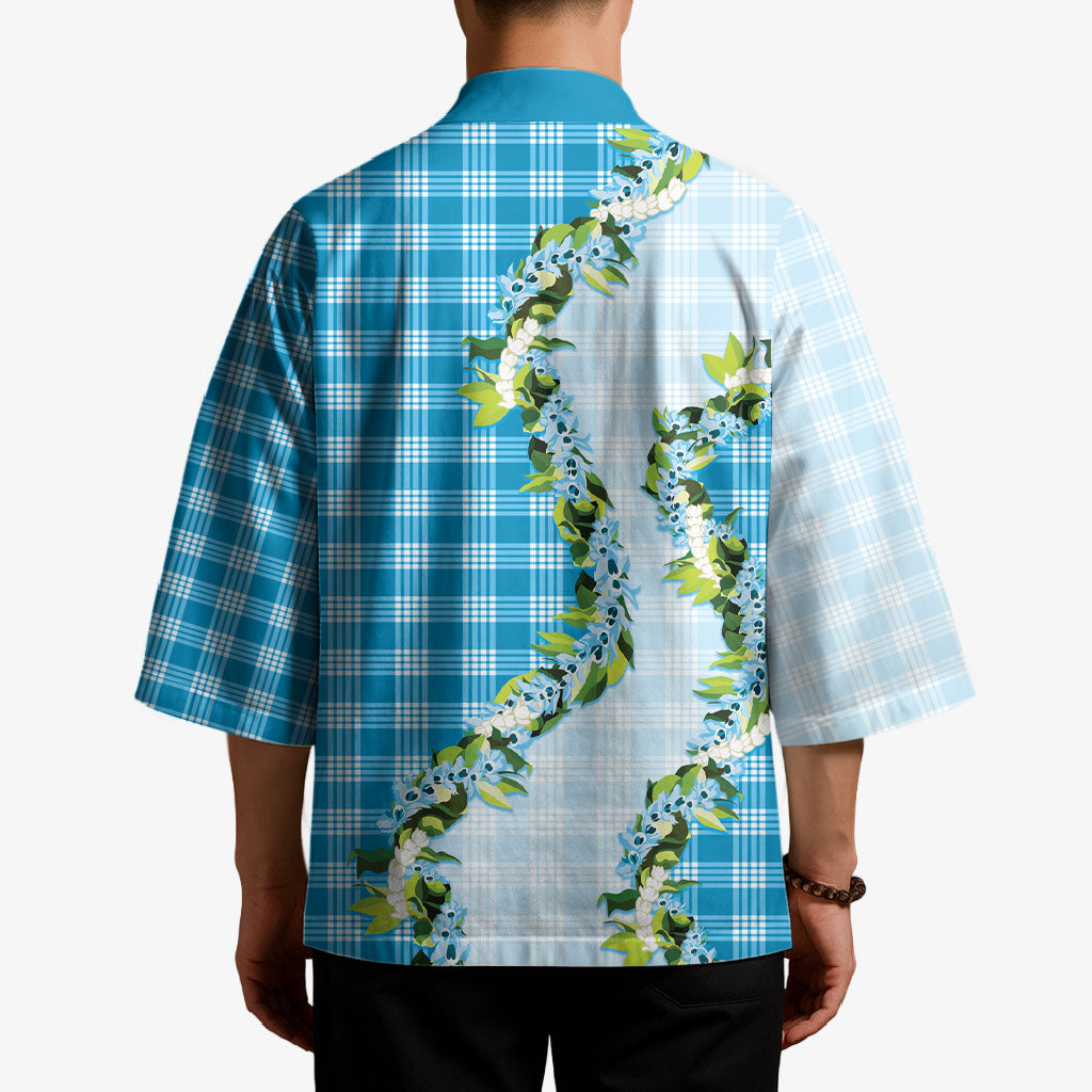 Blue Hawaii Palaka Kimono Maile Pikake Honohono Orchid Lei