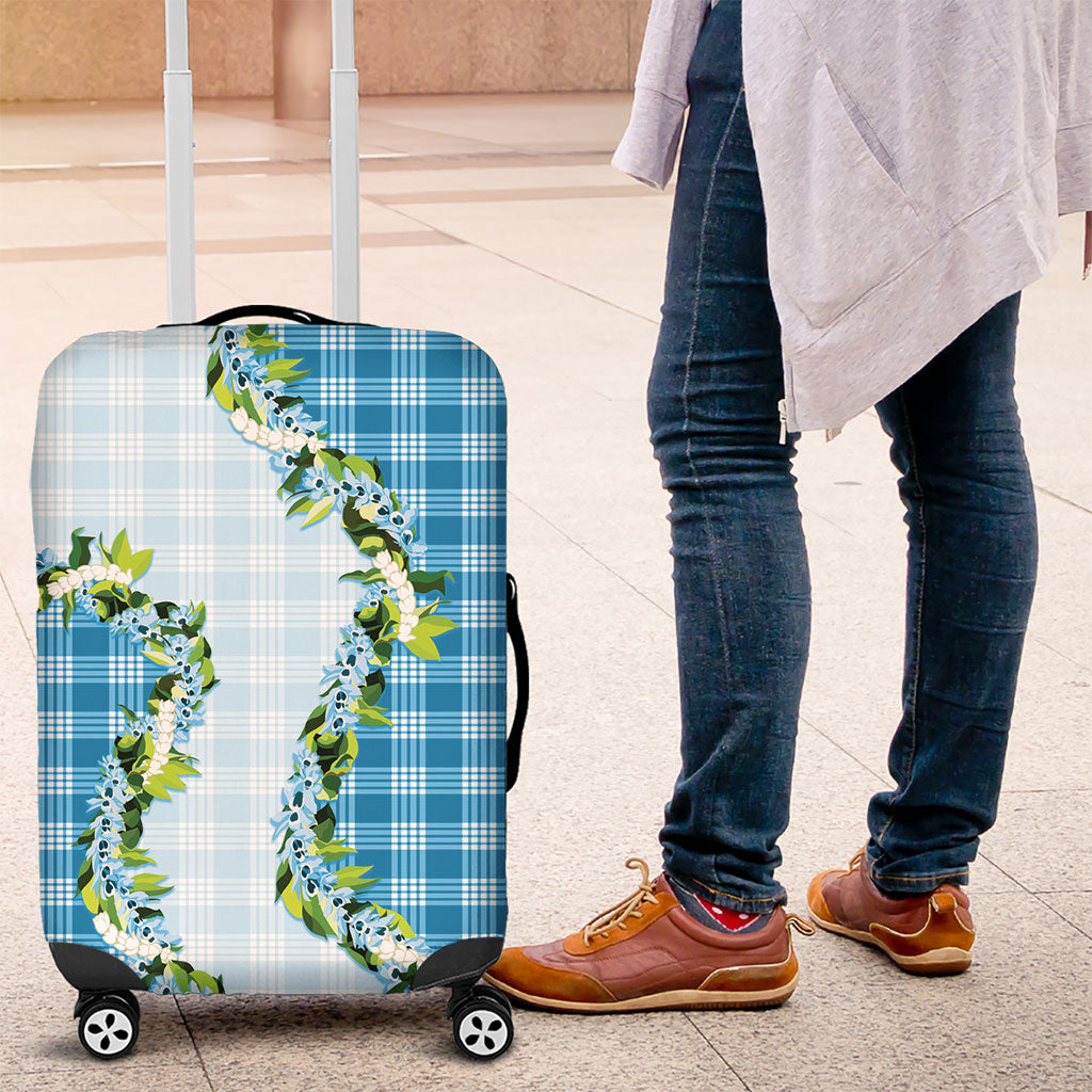 Blue Hawaii Palaka Luggage Cover Maile Pikake Honohono Orchid Lei