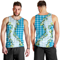 Blue Hawaii Palaka Men Tank Top Maile Pikake Honohono Orchid Lei