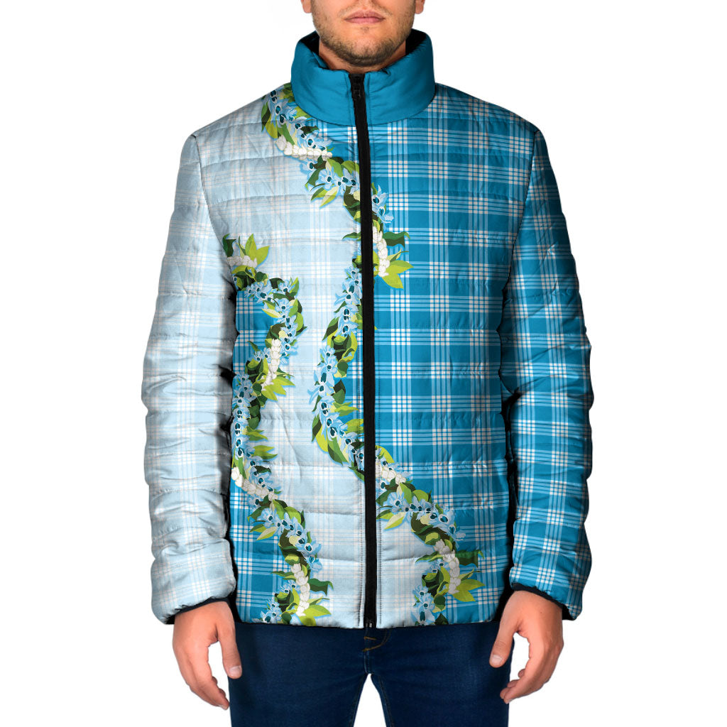 Blue Hawaii Palaka Padded Jacket Maile Pikake Honohono Orchid Lei
