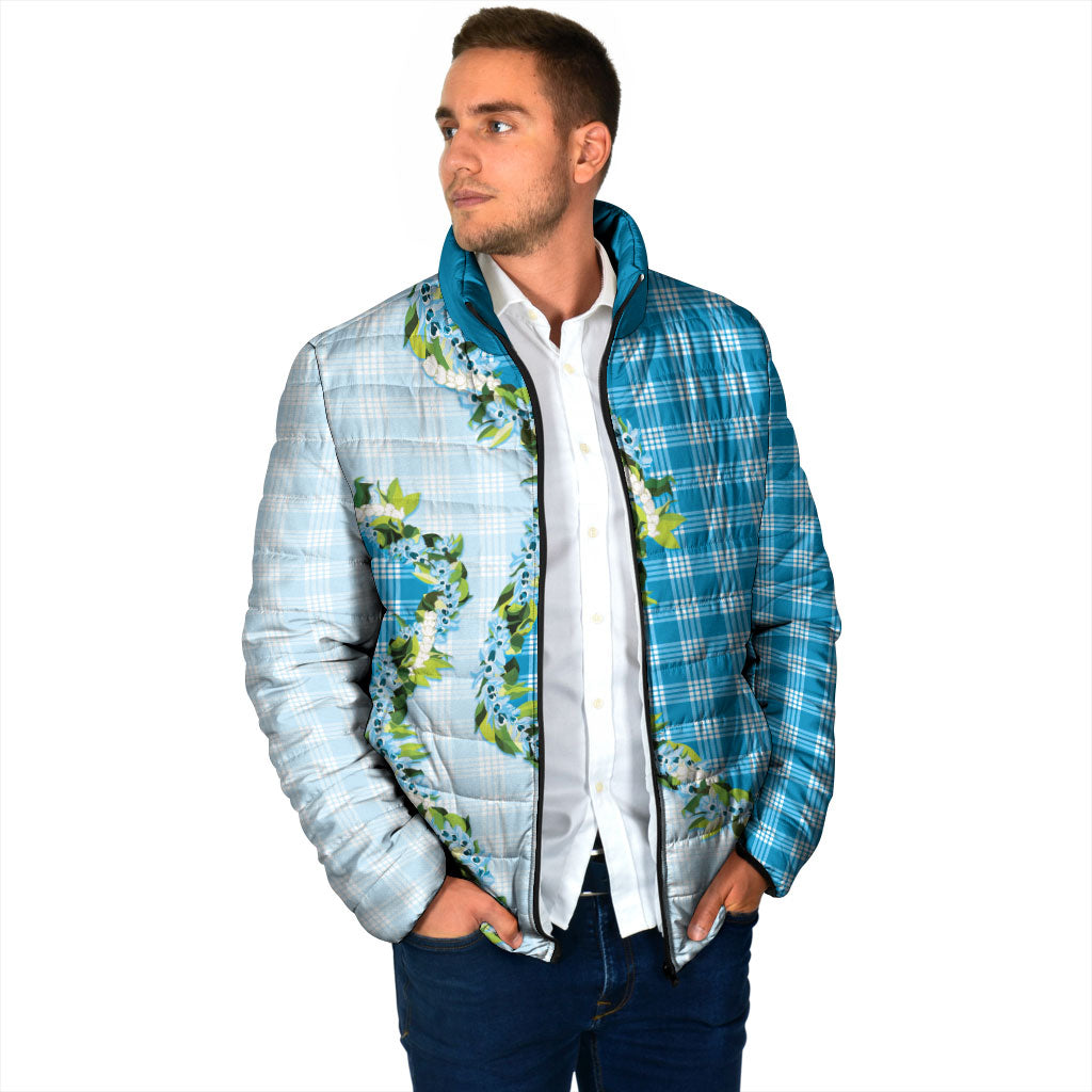 Blue Hawaii Palaka Padded Jacket Maile Pikake Honohono Orchid Lei