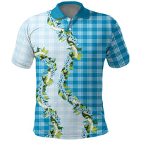 Blue Hawaii Palaka Polo Shirt Maile Pikake Honohono Orchid Lei LT05 Blue - Polynesian Pride