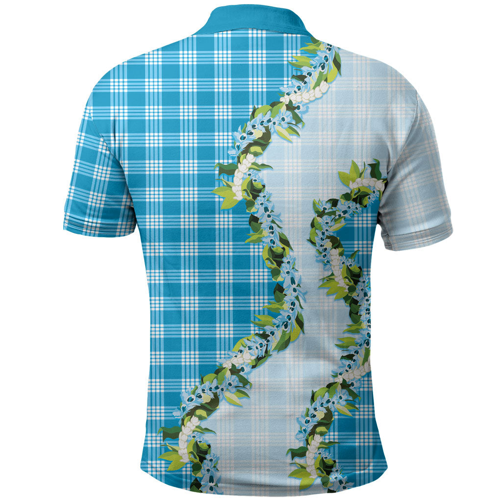 Blue Hawaii Palaka Polo Shirt Maile Pikake Honohono Orchid Lei LT05 - Polynesian Pride
