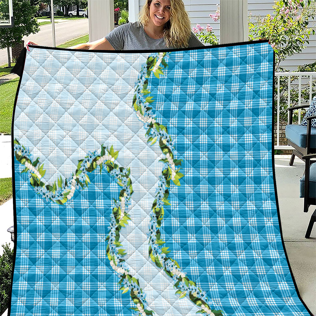Blue Hawaii Palaka Quilt Maile Pikake Honohono Orchid Lei