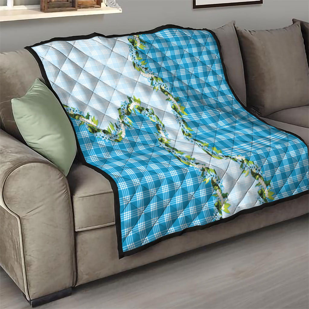Blue Hawaii Palaka Quilt Maile Pikake Honohono Orchid Lei