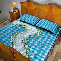 Blue Hawaii Palaka Quilt Bed Set Maile Pikake Honohono Orchid Lei