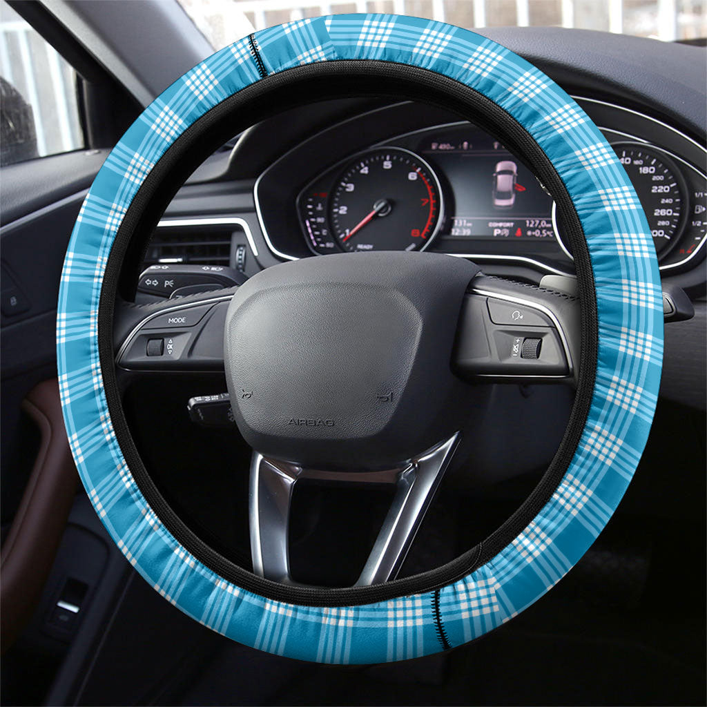 Blue Hawaii Palaka Steering Wheel Cover Maile Pikake Honohono Orchid Lei LT05 - Polynesian Pride