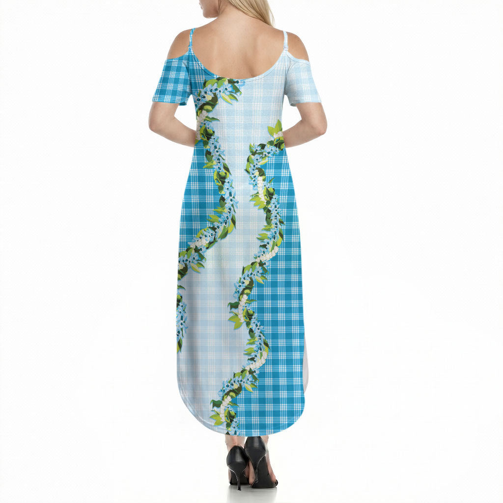 Blue Hawaii Palaka Summer Maxi Dress Maile Pikake Honohono Orchid Lei LT05 - Polynesian Pride