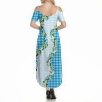 Blue Hawaii Palaka Summer Maxi Dress Maile Pikake Honohono Orchid Lei LT05 - Polynesian Pride