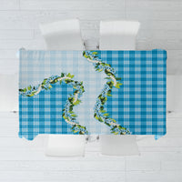 Blue Hawaii Palaka Tablecloth Maile Pikake Honohono Orchid Lei