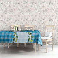 Blue Hawaii Palaka Tablecloth Maile Pikake Honohono Orchid Lei