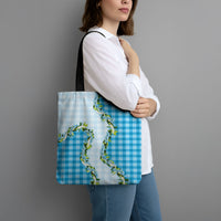 Blue Hawaii Palaka Tote Bag Maile Pikake Honohono Orchid Lei