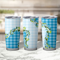 Blue Hawaii Palaka Tumbler Cup Maile Pikake Honohono Orchid Lei