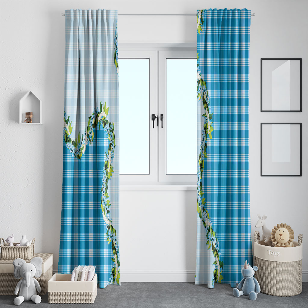 Blue Hawaii Palaka Window Curtain Maile Pikake Honohono Orchid Lei