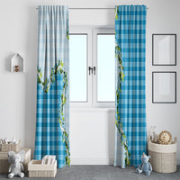 Blue Hawaii Palaka Window Curtain Maile Pikake Honohono Orchid Lei