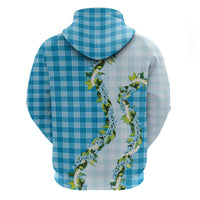 Blue Hawaii Palaka Zip Hoodie Maile Pikake Honohono Orchid Lei