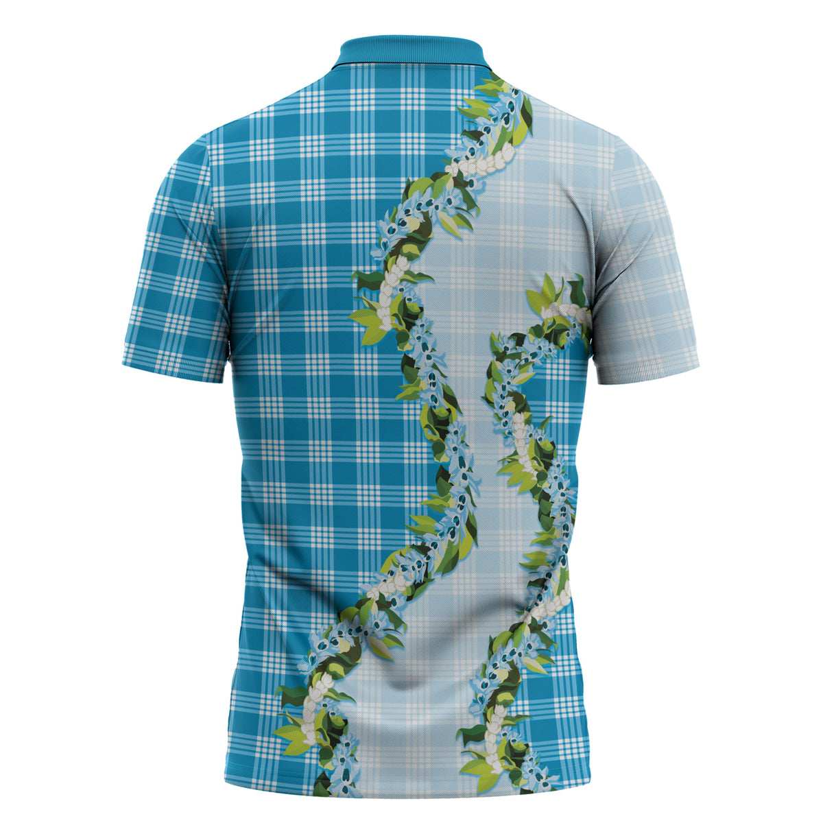 Blue Hawaii Palaka Zipper Polo Shirt Maile Pikake Honohono Orchid Lei LT05 - Polynesian Pride