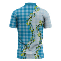 Blue Hawaii Palaka Zipper Polo Shirt Maile Pikake Honohono Orchid Lei LT05 - Polynesian Pride