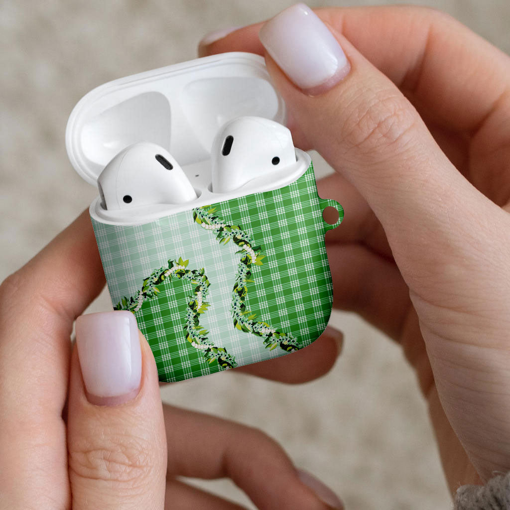 Green Hawaii Palaka AirPods Case Maile Pikake Honohono Orchid Lei