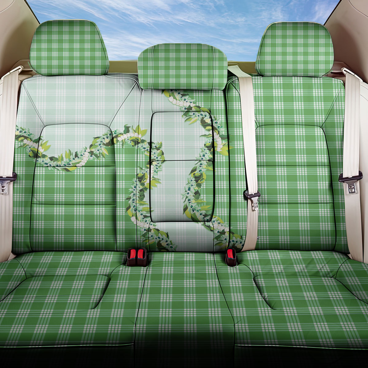 Green Hawaii Palaka Back Car Seat Cover Maile Pikake Honohono Orchid Lei