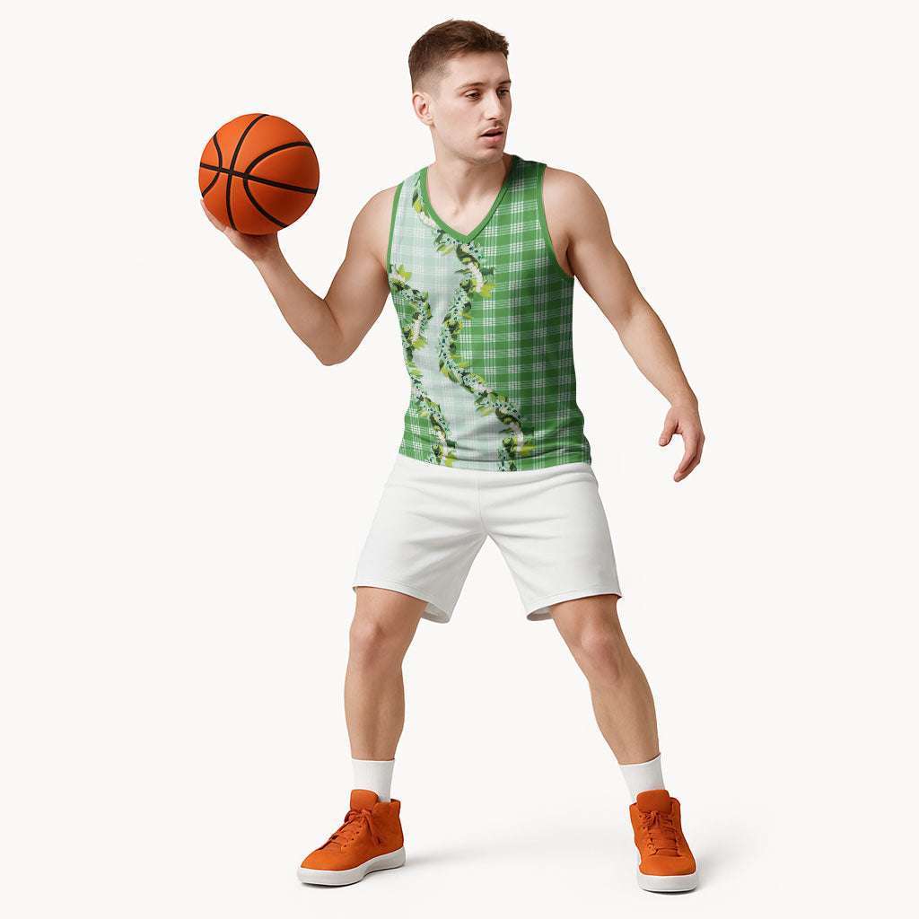 Green Hawaii Palaka Basketball Jersey Maile Pikake Honohono Orchid Lei LT05 - Polynesian Pride