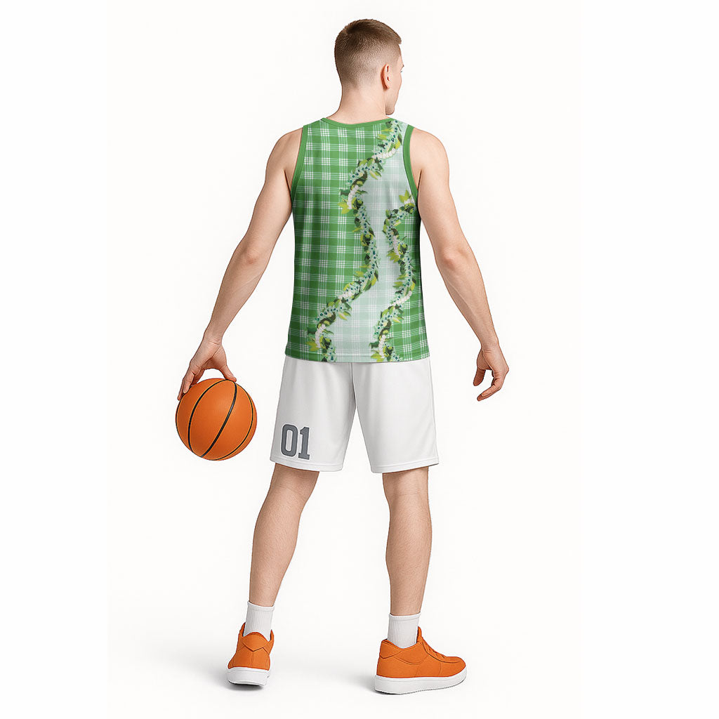 Green Hawaii Palaka Basketball Jersey Maile Pikake Honohono Orchid Lei LT05 - Polynesian Pride