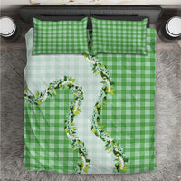 Green Hawaii Palaka Bedding Set Maile Pikake Honohono Orchid Lei