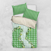 Green Hawaii Palaka Bedding Set Maile Pikake Honohono Orchid Lei