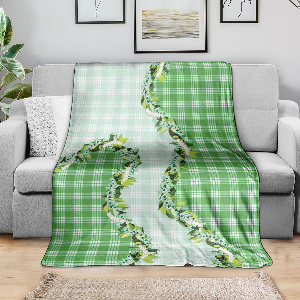 Green Hawaii Palaka Blanket Maile Pikake Honohono Orchid Lei LT05 - Polynesian Pride