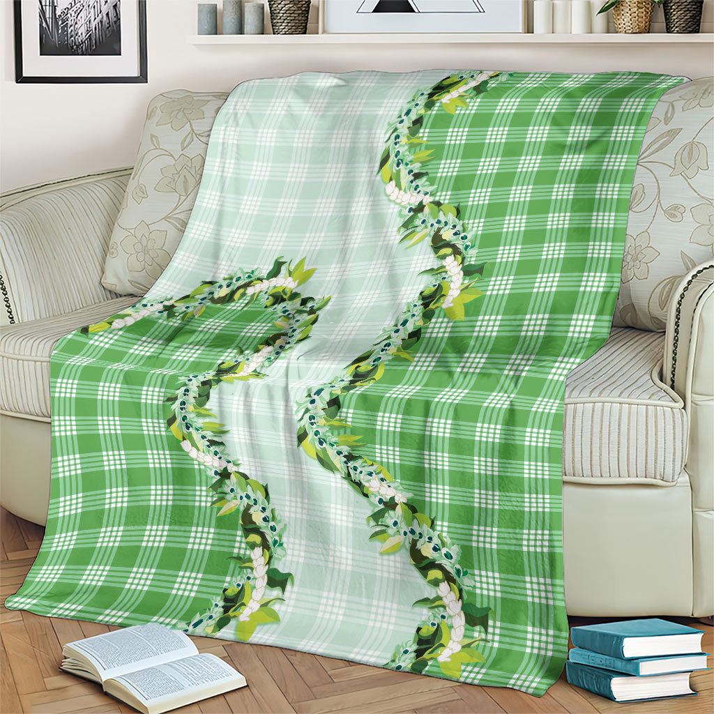 Green Hawaii Palaka Blanket Maile Pikake Honohono Orchid Lei LT05 - Polynesian Pride