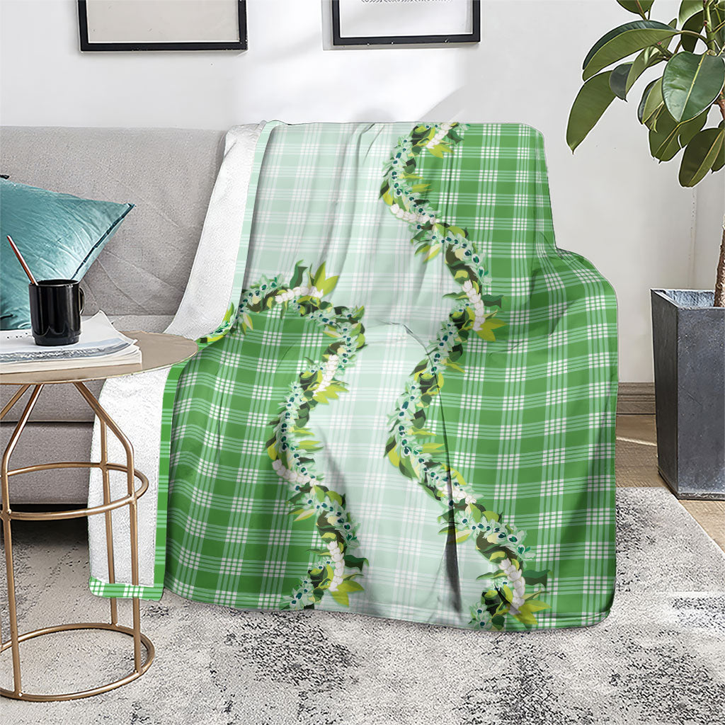 Green Hawaii Palaka Blanket Maile Pikake Honohono Orchid Lei LT05 - Polynesian Pride