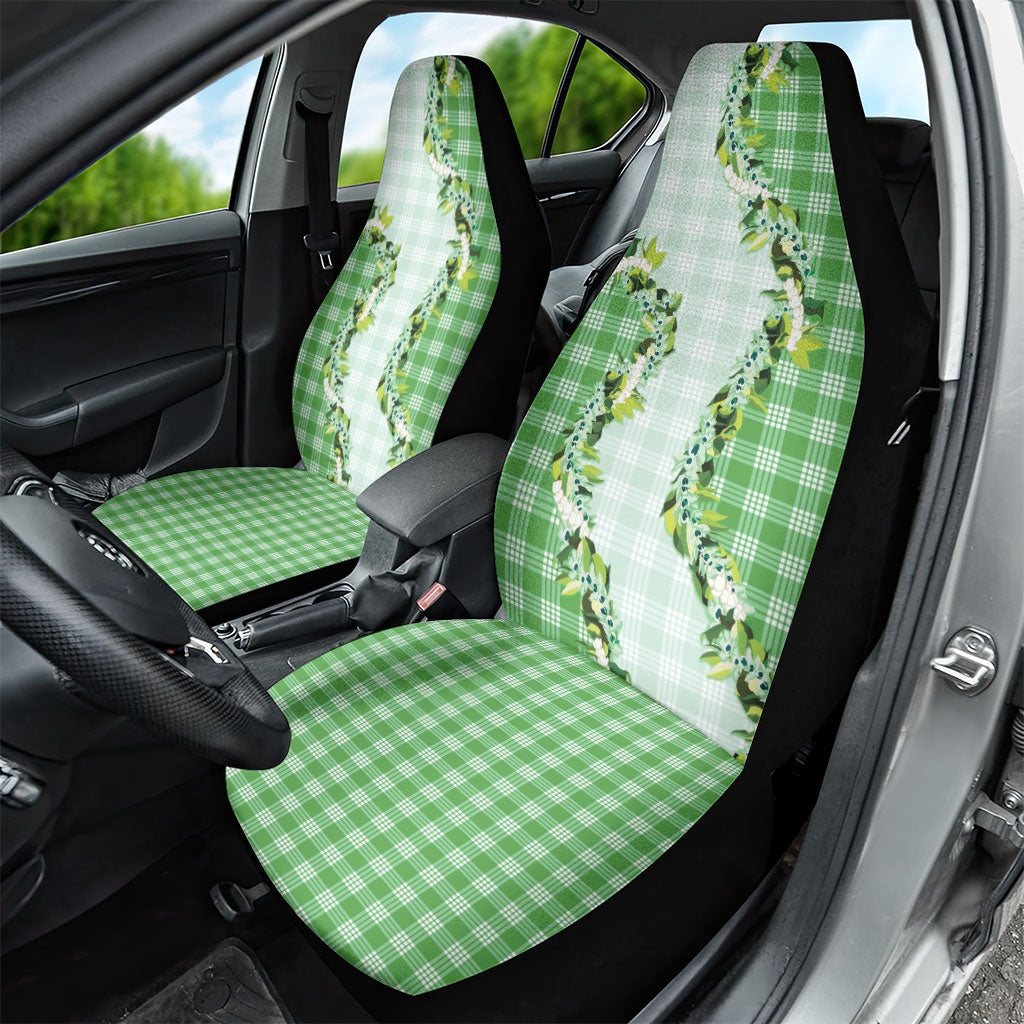 Green Hawaii Palaka Car Seat Cover Maile Pikake Honohono Orchid Lei