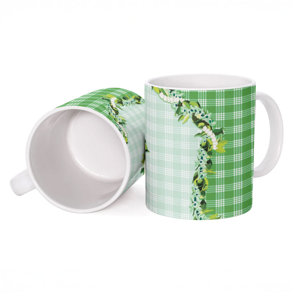 Green Hawaii Palaka Ceramic Mug Maile Pikake Honohono Orchid Lei LT05 - Polynesian Pride