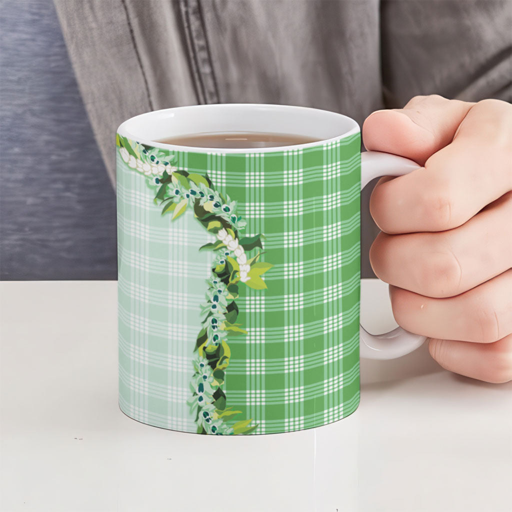Green Hawaii Palaka Ceramic Mug Maile Pikake Honohono Orchid Lei LT05 - Polynesian Pride