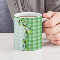 Green Hawaii Palaka Ceramic Mug Maile Pikake Honohono Orchid Lei LT05 - Polynesian Pride