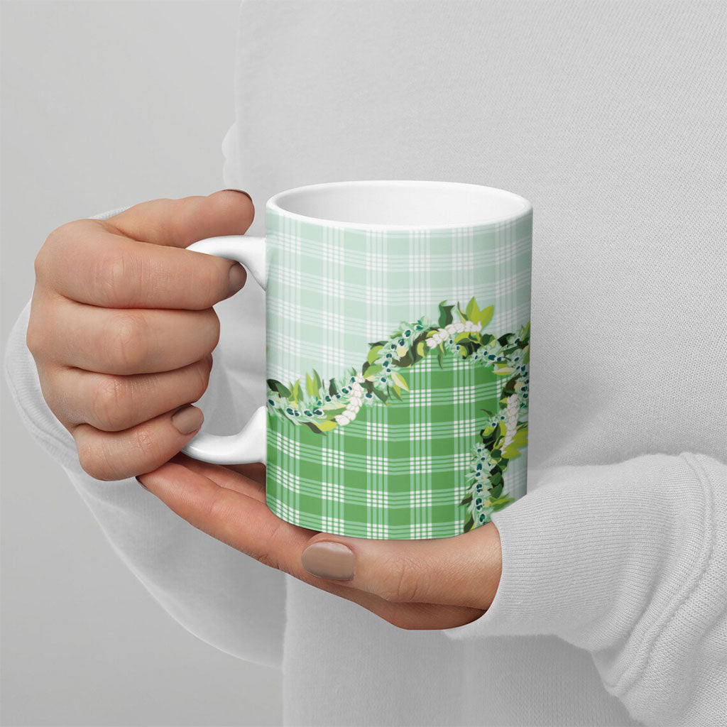 Green Hawaii Palaka Ceramic Mug Maile Pikake Honohono Orchid Lei LT05 - Polynesian Pride