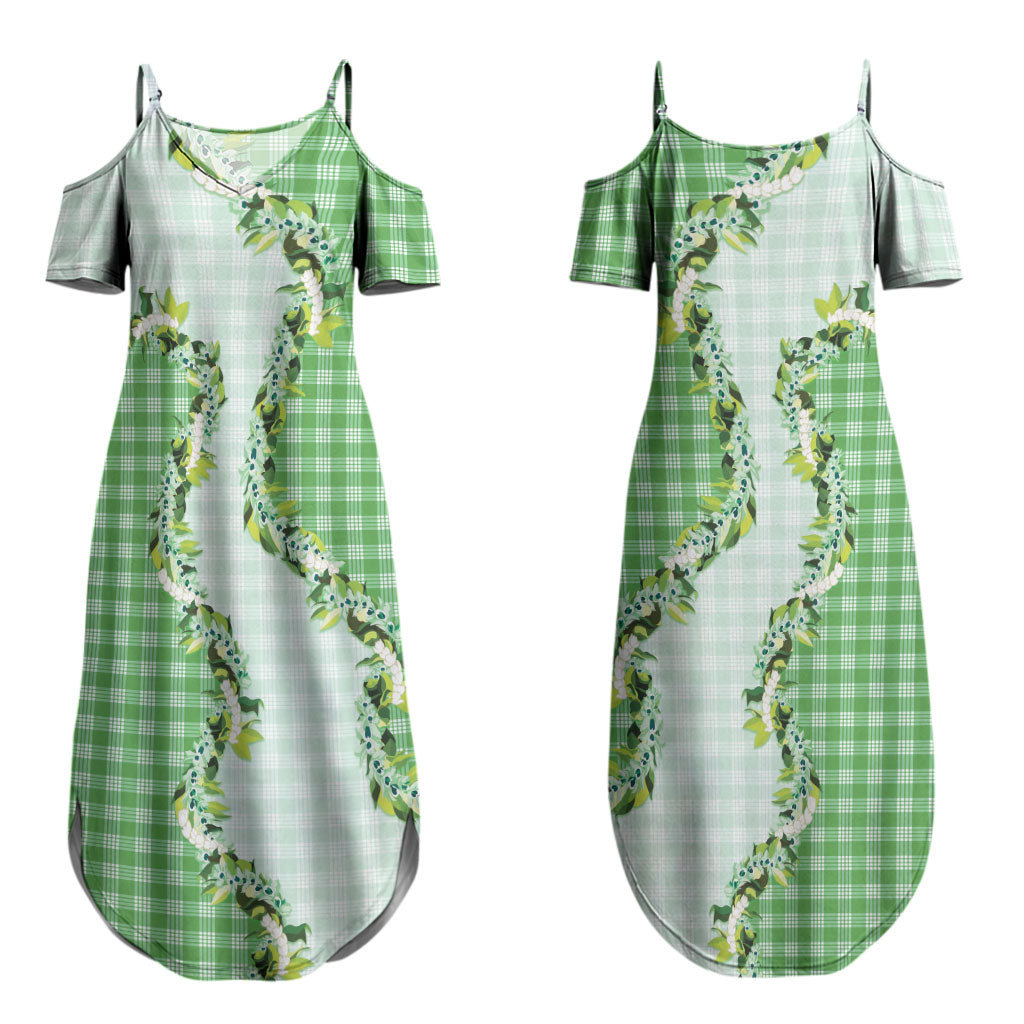 Green Hawaii Palaka Couples Matching Summer Maxi Dress and Long Sleeve Button Shirt Maile Pikake Honohono Orchid Lei LT05 - Polynesian Pride