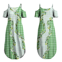 Green Hawaii Palaka Couples Matching Summer Maxi Dress and Long Sleeve Button Shirt Maile Pikake Honohono Orchid Lei LT05 - Polynesian Pride
