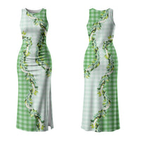 Green Hawaii Palaka Couples Matching Tank Maxi Dress and Long Sleeve Button Shirt Maile Pikake Honohono Orchid Lei LT05 - Polynesian Pride