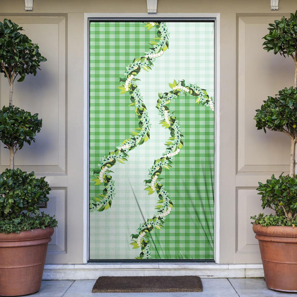 Green Hawaii Palaka Door Cover Maile Pikake Honohono Orchid Lei LT05 Green - Polynesian Pride