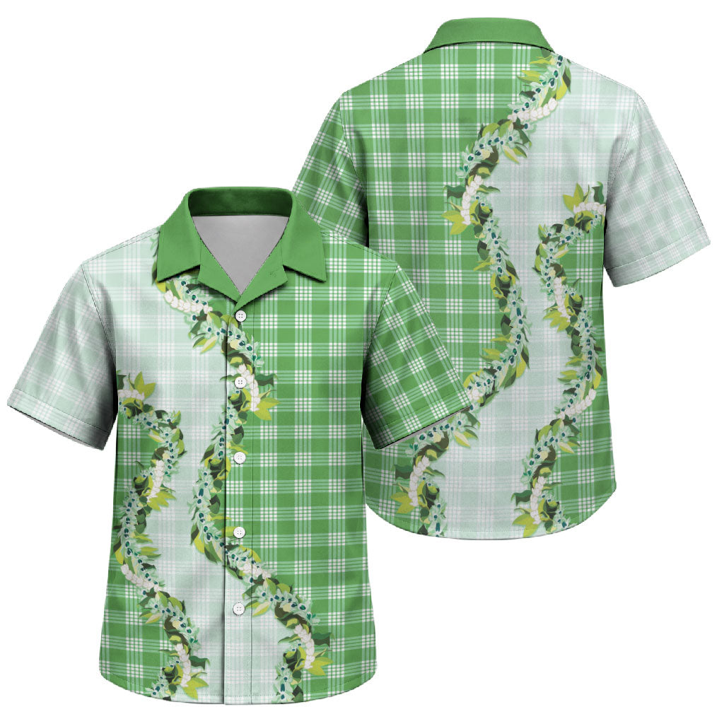 Green Hawaii Palaka Family Matching Off The Shoulder Long Sleeve Dress and Hawaiian Shirt Maile Pikake Honohono Orchid Lei LT05 Son's Shirt Green - Polynesian Pride
