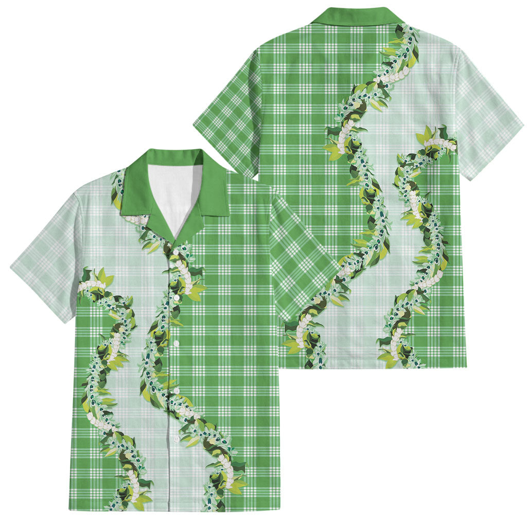 Green Hawaii Palaka Family Matching Short Sleeve Bodycon Dress and Hawaiian Shirt Maile Pikake Honohono Orchid Lei LT05 Dad's Shirt - Short Sleeve Green - Polynesian Pride