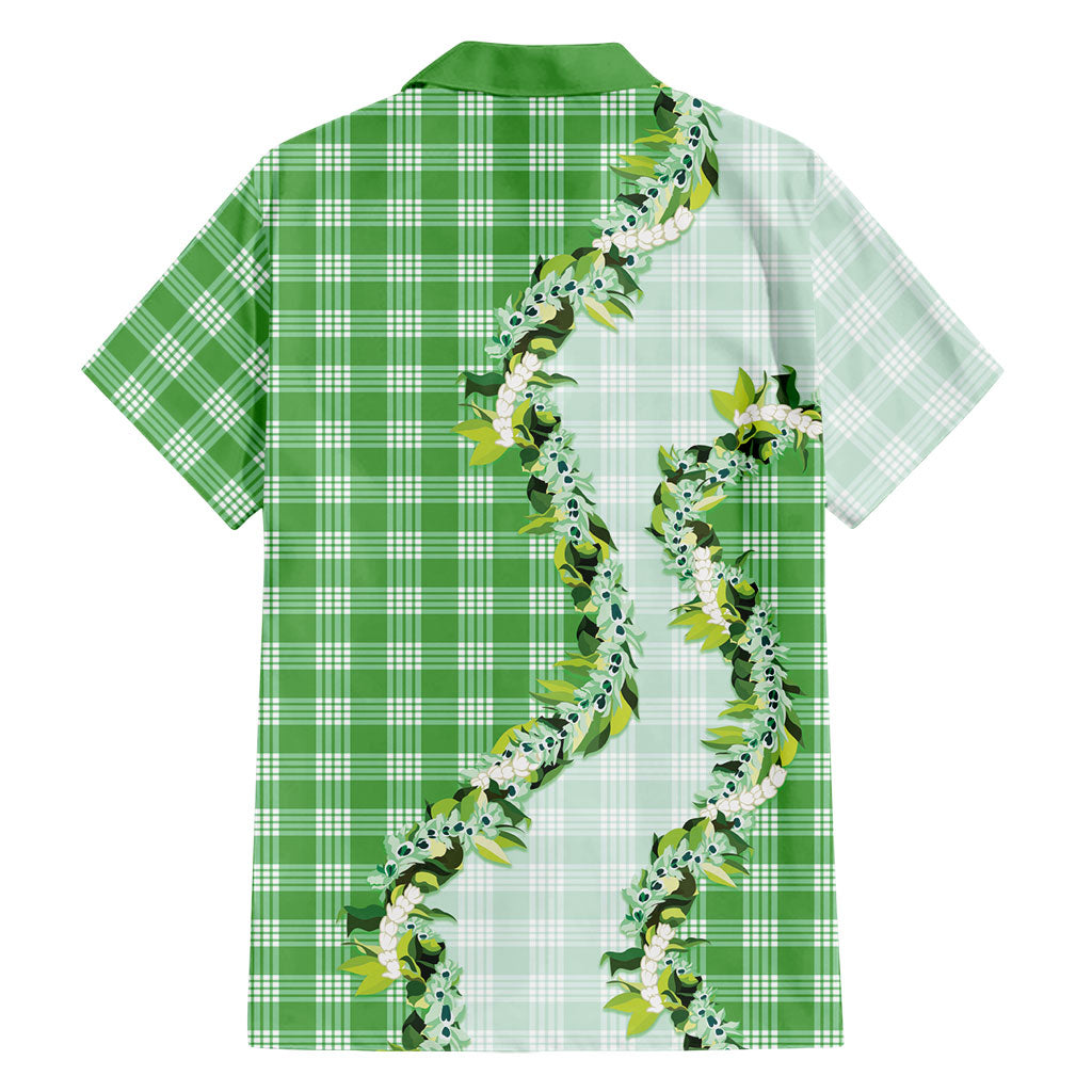 Green Hawaii Palaka Family Matching Summer Maxi Dress and Hawaiian Shirt Maile Pikake Honohono Orchid Lei