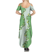 Green Hawaii Palaka Family Matching Summer Maxi Dress and Hawaiian Shirt Maile Pikake Honohono Orchid Lei